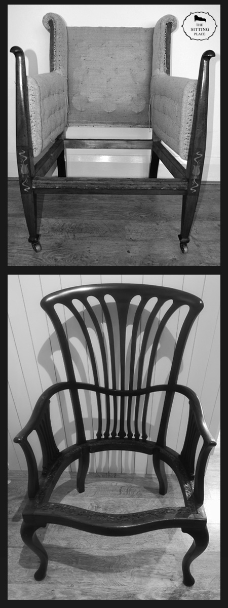 The Sitting Place checks the frames for structural stability before undertaking re-upholstery as seen in this Art Nouveau armchair