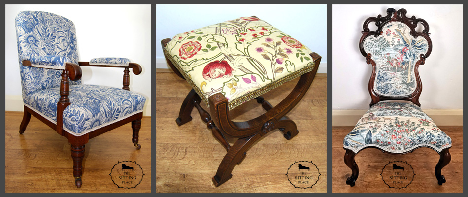 Selection of items of seating furniture by The Sitting Place -armchair, stool and occasional chair