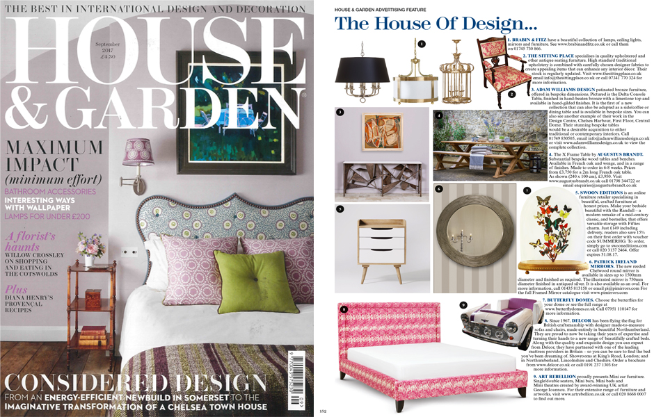 The Sitting Place® has featured in the September 2017 issue of House & Garden